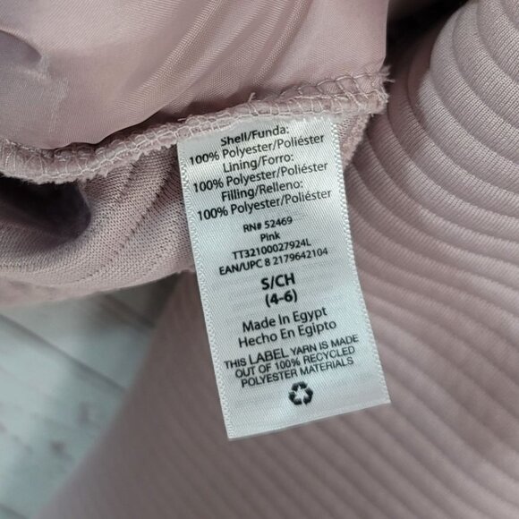 Time & Tru Quilted Jacket Pink Small Long Sleeve Hood Pockets Ribbed Zip Ottoman - Picture 9 of 11